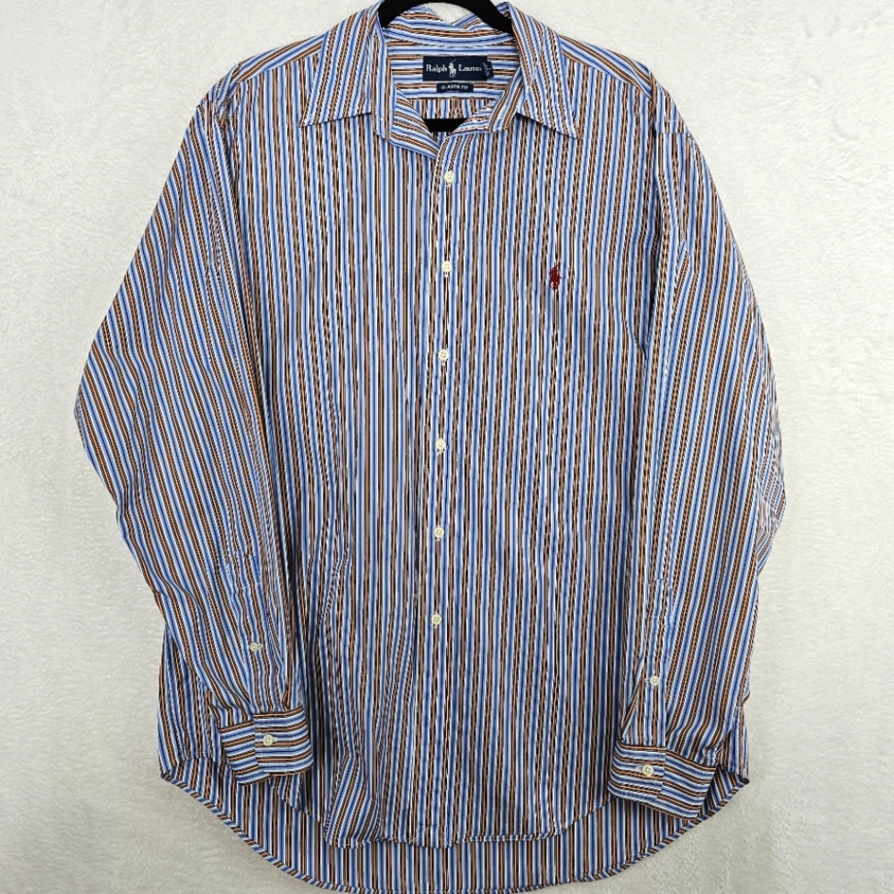 Ralph Lauren Polo Mens 16.5 Large Classic Fit Long Sleeve Button-down Shirt Blue